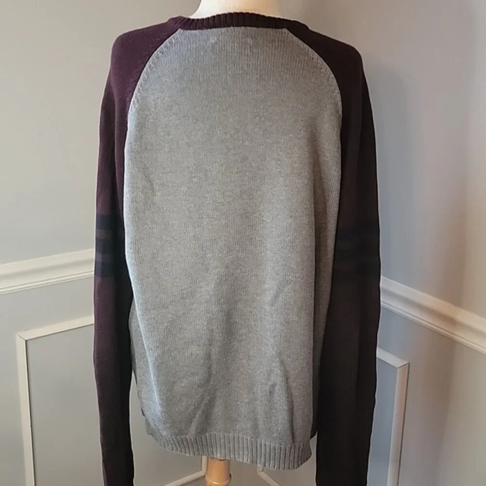 J.CREW Men's Gray Maroon 100%‎ Cotton Color Block Crewneck Casual Preppy Sweater